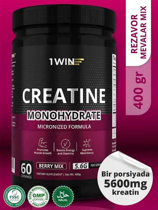 Креатин моногидрат 1WIN, creatine monohydrate + витамин С, 400 гр, со вкусом
